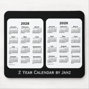 Mousepad Calendário de 2 anos preto e branco 2028-2029 por