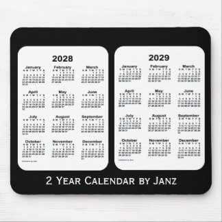 Mousepad Calendário de 2 anos preto e branco 2028-2029 por 