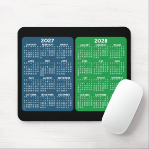 Mousepad Calendário de 2 Anos - vista anual verde azul 2027