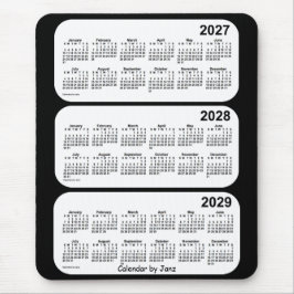 Mousepad Calendário de 3 anos preto e branco 2027-2029 por 