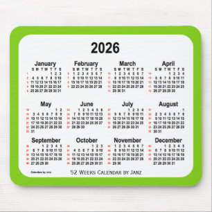 Mousepad Calendário de 52 Semanas Amarelo Verde 2026 por Ja