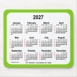 Mousepad Calendário de 52 Semanas Amarelo Verde 2027 por Ja