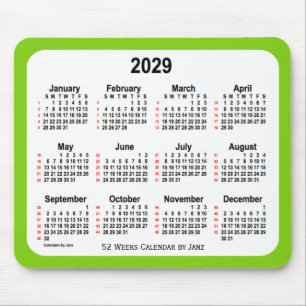 Mousepad Calendário de 52 Semanas Amarelo Verde 2029 por Ja