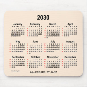 Mousepad Calendário de 52 Semanas Aníticas Brancas 2030 por