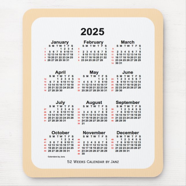 Mousepad Calendário de 52 Semanas de Trigo 2025 por Janz (Frente)
