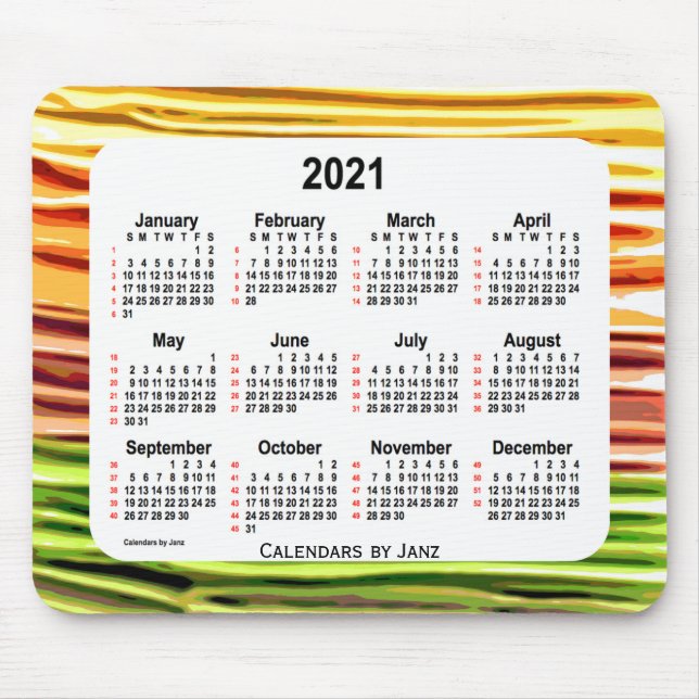 Mousepad Calendário de 52 semanas do Glacé Amarelo de 2021  (Frente)