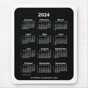 Mousepad Calendário de 52 Semanas do Neon Branco 2024 por J