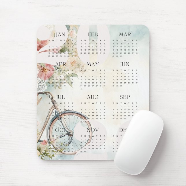 Mousepad Calendário de Ano Floral de Cores da Bicicleta Vin (Com mouse)