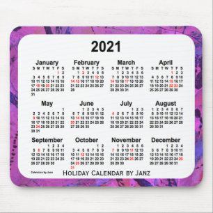 Mousepad Calendário de arte sobre o feriado magenta de 202
