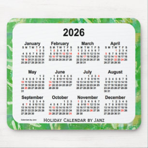 Mousepad Calendário de arte verde de Natal de 2026 pelo mo