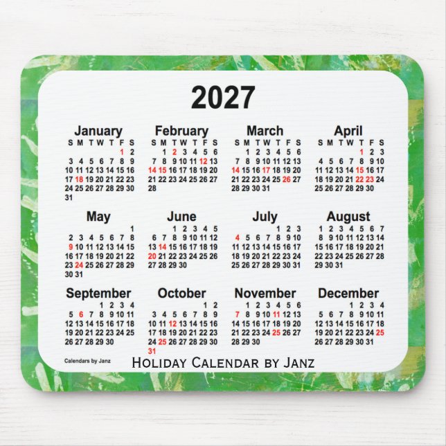 Mousepad Calendário de arte verde de Natal de 2027 pelo mou (Frente)