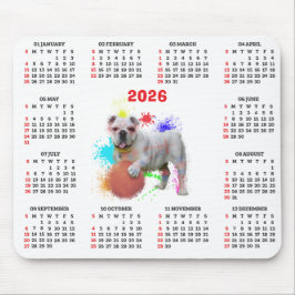 Mousepad Calendário de British Bulldog Fofo Personalizável