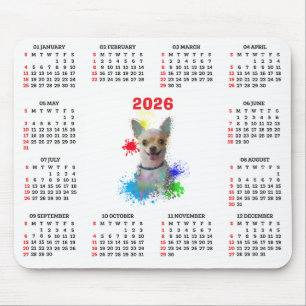 Mousepad Calendário de Cachorro Chihuahua Fofo Personalizáv