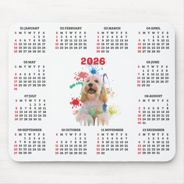 Mousepad Calendário de Cachorro Cockapoo Fofo Personalizáve (Frente)