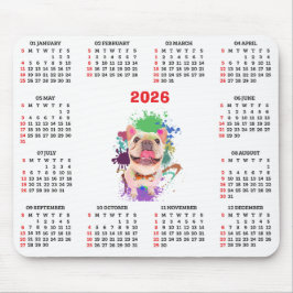 Mousepad Calendário de Cachorro Francês Fofo Engraçado 