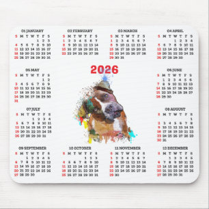Mousepad Calendário de Cachorro Pittie Fofo Personalizável 