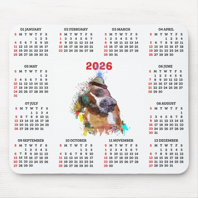 Mousepad Calendário de Cachorro Pittie Fofo Personalizável  (Frente)