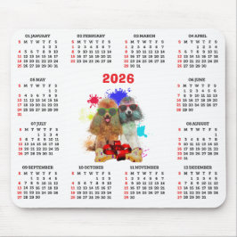 Mousepad Calendário de Cachorro Poodle Fofo Personalizável 