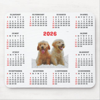 Mousepad Calendário de Cachorro Retriever Dourado Fofo Pers