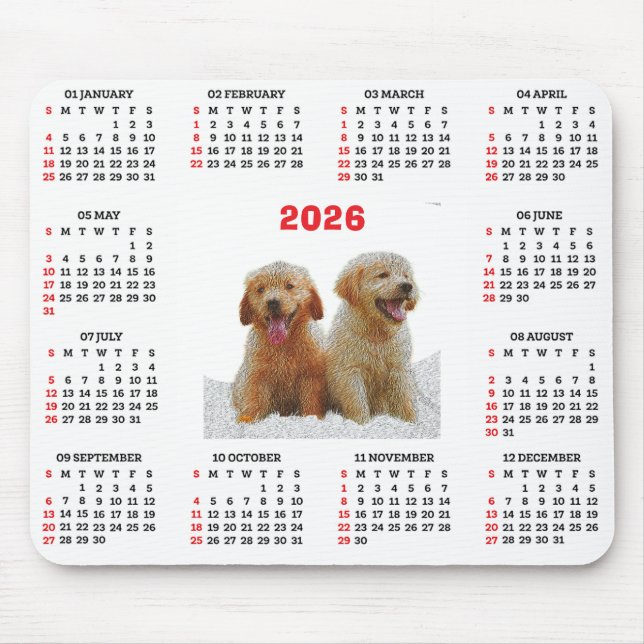 Mousepad Calendário de Cachorro Retriever Dourado Fofo Pers (Frente)