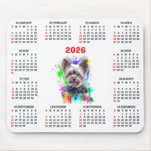 Calendário de Cachorro Yorkie Fofo Personalizável