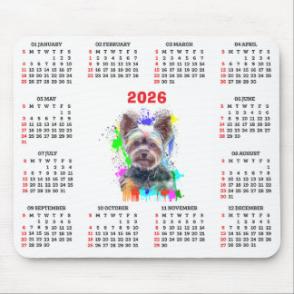 Mousepad Calendário de Cachorro Yorkie Fofo Personalizável