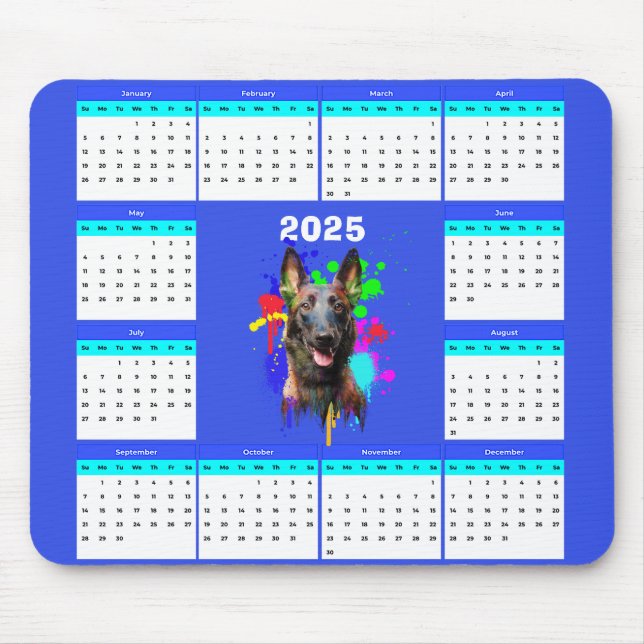 Mousepad Calendário de Cachorros Malinois Cute Personalizáv (Frente)