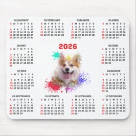 Mousepad Calendário de Cão Corgi Fofo Personalizável