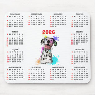 Mousepad Calendário de Cão Dálmata Fofo Personalizável