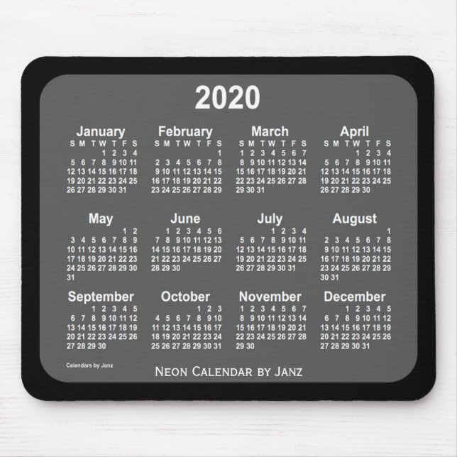 Mousepad Calendário de carvão preto 2020 por Janz (Frente)