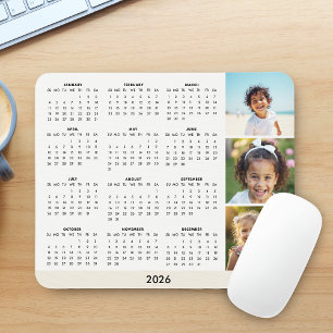 Mousepad Calendário de Colagem de Fotos Moderno 2026