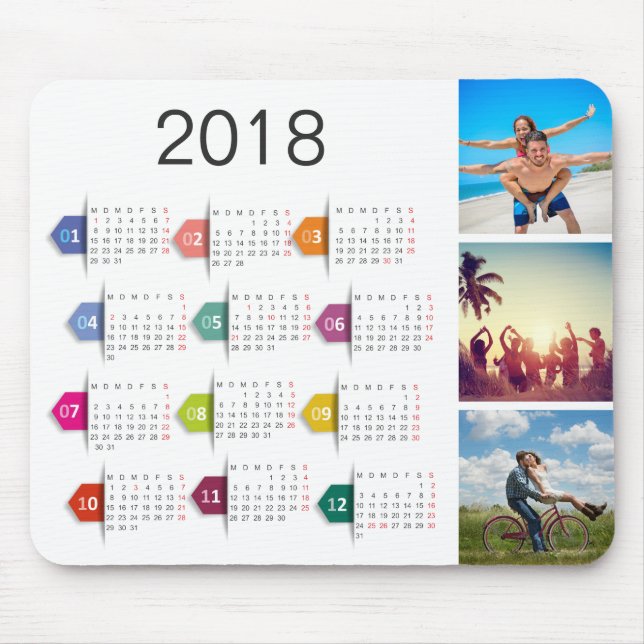 Mousepad Calendário de Colagem de Fotos Personalizada (Frente)