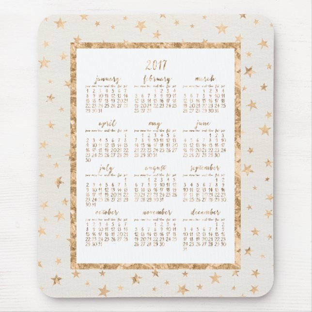 Mousepad Calendário de Estrelas de Folha Ouro 2017 Mouse pa (Frente)