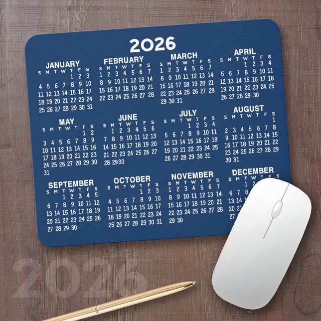 Mousepad Calendário de Exibição de Ano de cheio - horizonta (2026 Calendar with your logo or photos - Great Business Gift or Home Office Decor)