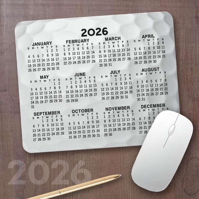 Mousepad Calendário de Exibição de Ano de cheio - horizonta (2026 Calendar on a Mousepad)