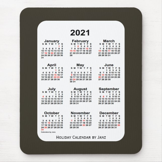 Mousepad Calendário de Férias Azul Sepia 2021 por Janz (Frente)