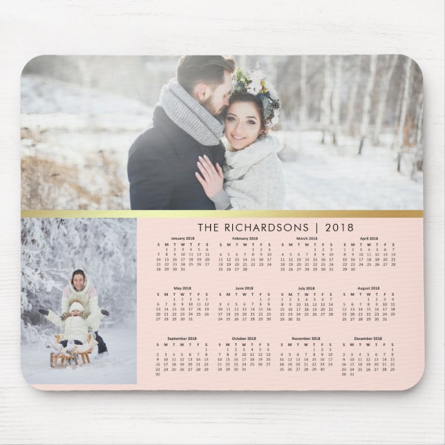 Mousepad Calendário de Fotografias Dourado 2018, Rosa-Blush (Frente)