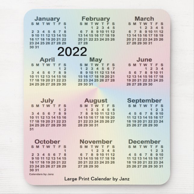 Mousepad Calendário de grande Impressão do Rainbow Cloud 20 (Frente)