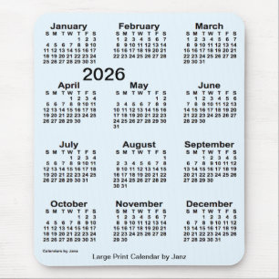 Mousepad Calendário de Impressão Alice Azul Grande 2026 por