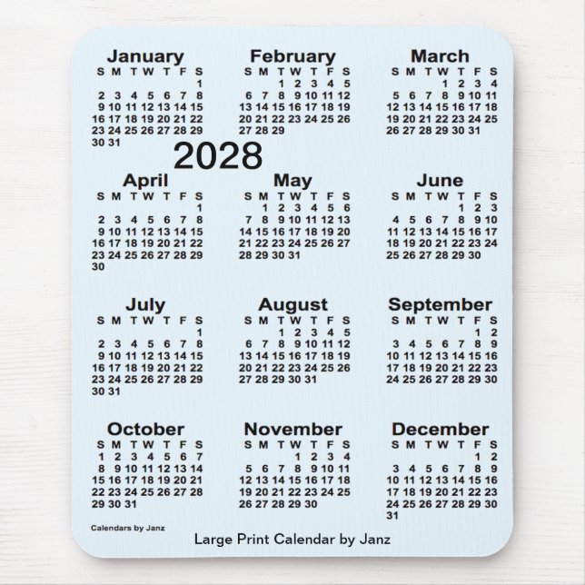Mousepad Calendário de Impressão Alice Azul Grande 2028 por (Frente)