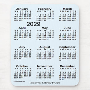 Mousepad Calendário de Impressão Alice Azul Grande 2029 por