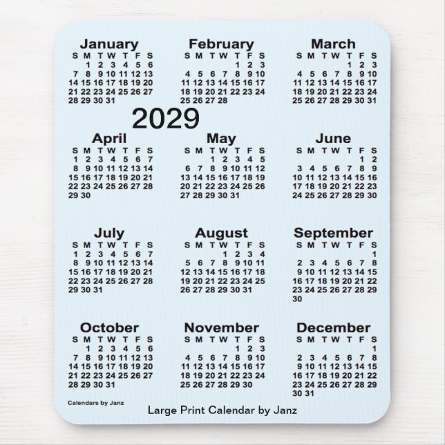 Mousepad Calendário de Impressão Alice Azul Grande 2029 por (Frente)