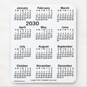 Mousepad Calendário de Impressão branco 2030 por Janz