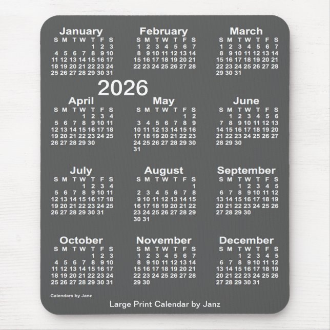 Mousepad Calendário de Impressão de Carvões 2026 por Janz (Frente)
