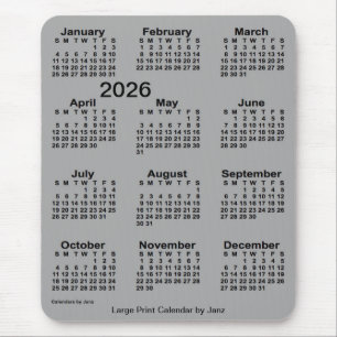 Mousepad Calendário de Impressão de Cinza 2026 da nave bate
