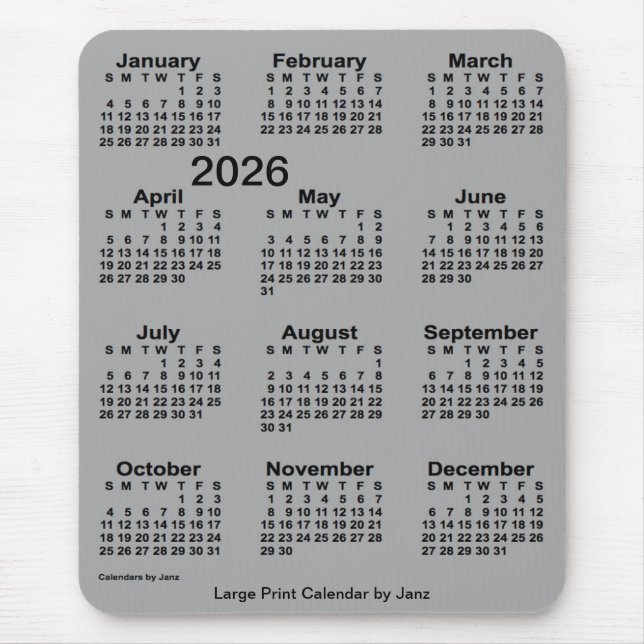 Mousepad Calendário de Impressão de Cinza 2026 da nave bate (Frente)