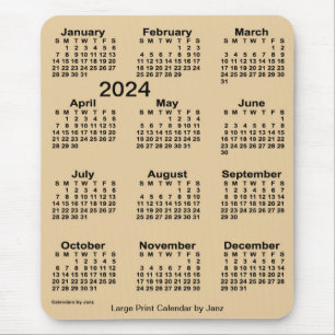 Mousepad Calendário de Impressão Sepia 2024 por Janz