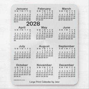 Mousepad Calendário de Impressão Silver 2028 por Janz