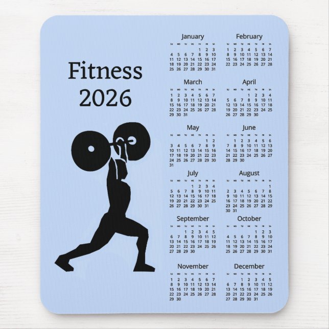 Mousepad Calendário de Levantamento de Peso Fitness 2026 (Frente)