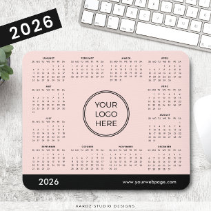Mousepad Calendário de Logotipo Empresarial Rosa Claro 2026